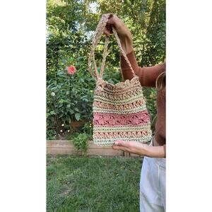 Striped Raffia Crochet Shoulder Bag